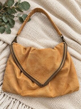 MATT & NAT Tan Distressed Vegan Leather Hobo Shoulder Bag